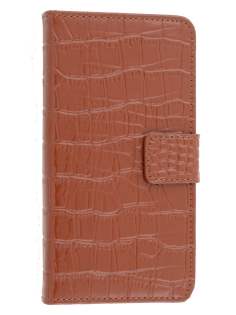 TS-CASE crocodile pattern Genuine leather Wallet Case for HTC One M7 - Brown