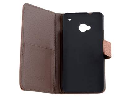TS-CASE crocodile pattern Genuine leather Wallet Case for HTC One M7 - Brown