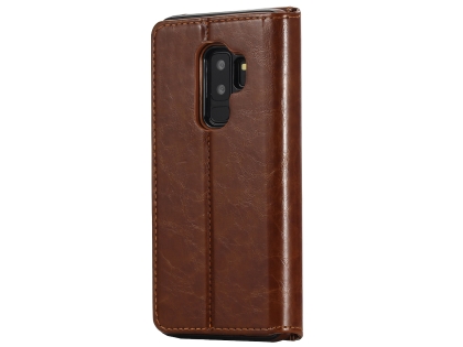 2-in-1 Synthetic Leather Wallet Case for Samsung Galaxy S9+ - Brown Leather Wallet Case