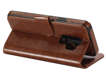 2-in-1 Synthetic Leather Wallet Case for Samsung Galaxy S9+ - Brown