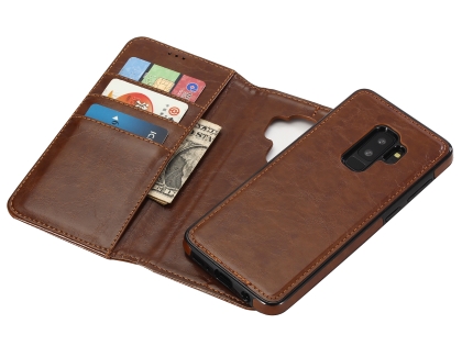 2-in-1 Synthetic Leather Wallet Case for Samsung Galaxy S9+ - Brown