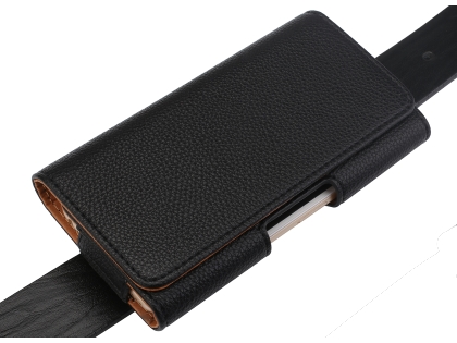 Textured Synthetic Leather Belt Pouch - Mobile Only - Black