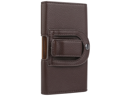 Textured Synthetic Leather Belt Pouch - Naked Mobile Only - Brown Belt Pouch
