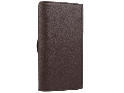 Textured Synthetic Leather Belt Pouch - Mobile Only - Brown