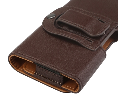 Textured Synthetic Leather Belt Pouch - Mobile Only - Brown