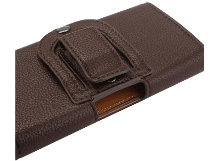 Textured Synthetic Leather Belt Pouch - Mobile Only - Brown