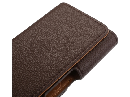 Textured Synthetic Leather Belt Pouch - Mobile Only - Brown