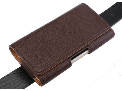 Textured Synthetic Leather Belt Pouch - Mobile Only - Brown