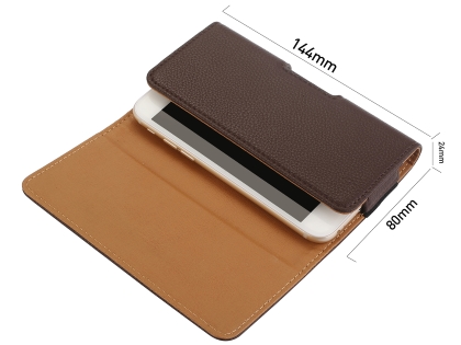 Textured Synthetic Leather Belt Pouch - Mobile Only - Brown