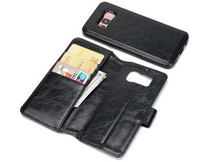 2-in-1 Synthetic Leather Wallet Case for Samsung Galaxy S8+ - Black
