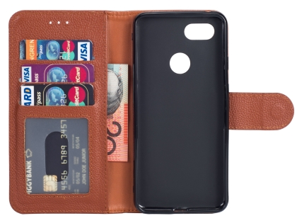 Premium Leather Wallet Case for Google Pixel 3 XL - Brown
