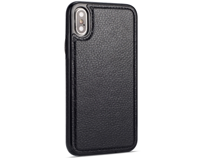 Synthetic Leather Back Cover for iPhone Xs/X - Black Hard Case