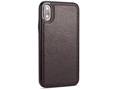 Synthetic Leather Back Cover for iPhone Xs/X - Brown Hard Case