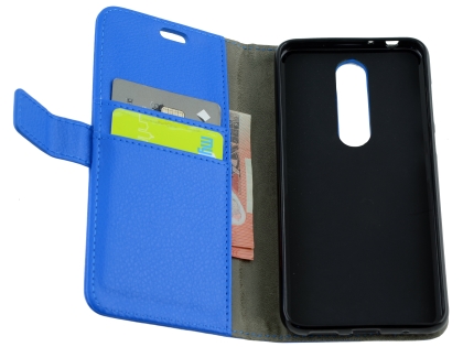 Synthetic Leather Wallet Case with Stand for Nokia 5.1 Plus - Blue
