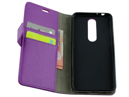 Synthetic Leather Wallet Case with Stand for Nokia 5.1 Plus - Purple