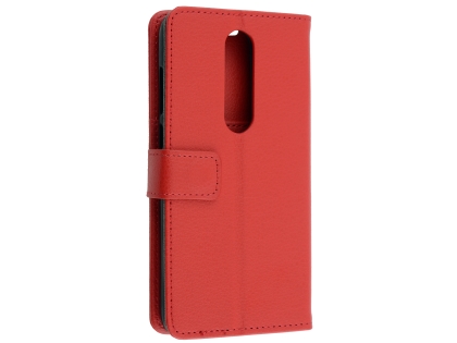 Synthetic Leather Wallet Case with Stand for Nokia 5.1 Plus - Red Leather Wallet Case