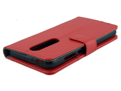 Synthetic Leather Wallet Case with Stand for Nokia 5.1 Plus - Red