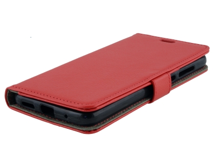 Synthetic Leather Wallet Case with Stand for Nokia 5.1 Plus - Red