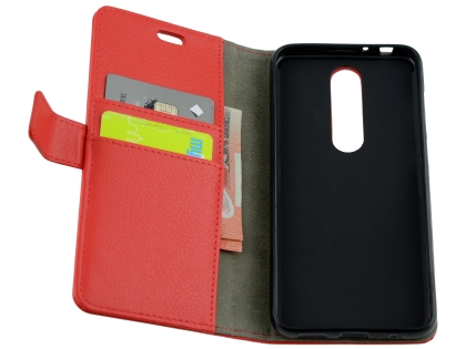Synthetic Leather Wallet Case with Stand for Nokia 5.1 Plus - Red
