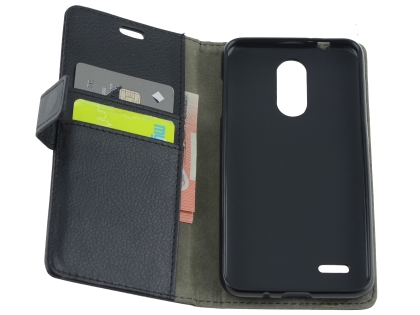 Synthetic Leather Wallet Case with Stand for LG K11+ - Black