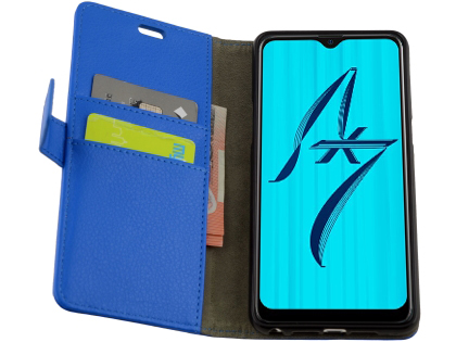 Synthetic Leather Wallet Case with Stand for OPPO AX7 - Blue