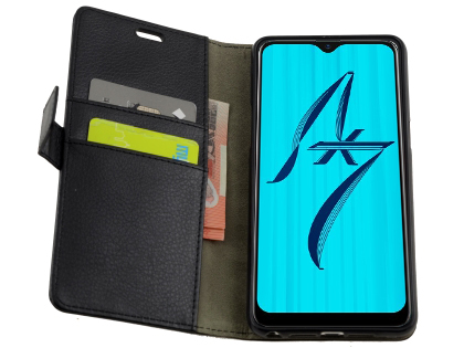 Synthetic Leather Wallet Case with Stand for OPPO AX7 - Black