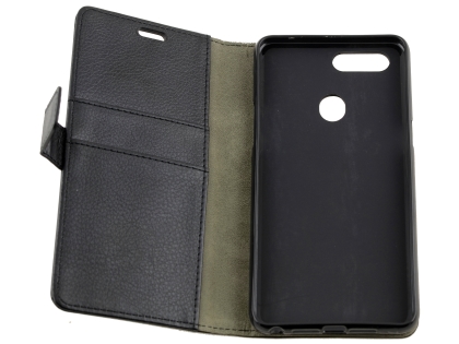 Synthetic Leather Wallet Case with Stand for OPPO AX7 - Black