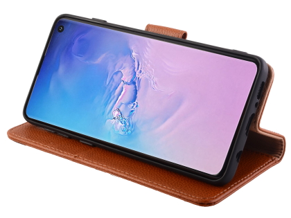 Premium Leather Wallet Case for Samsung Galaxy S10+ - Caramel