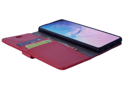 Synthetic Leather Wallet Case with Stand for Samsung Galaxy S10+ - Red