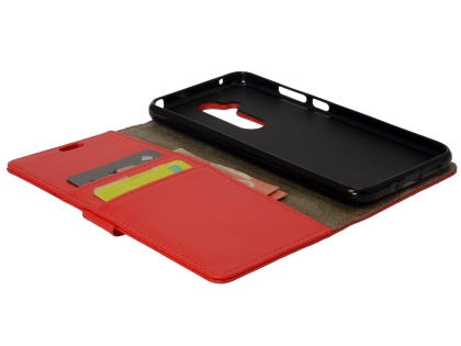 Synthetic Leather Wallet Case with Stand for Nokia 8.1 - Red