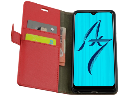 Synthetic Leather Wallet Case with Stand for OPPO AX5s - Red