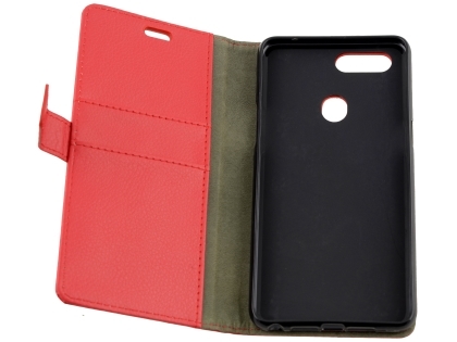 Synthetic Leather Wallet Case with Stand for OPPO AX5s - Red