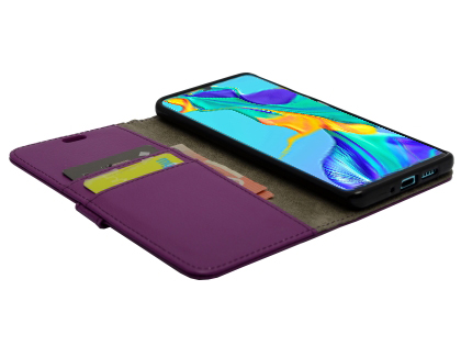 Synthetic Leather Wallet Case with Stand for Huawei P30 - Purple