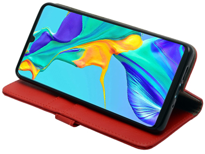 Synthetic Leather Wallet Case with Stand for Huawei P30 - Red