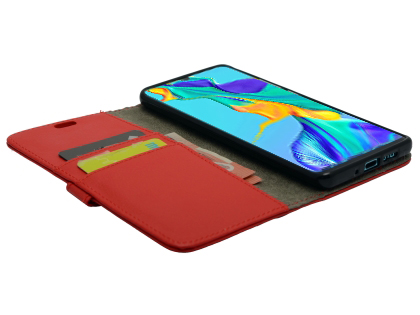 Synthetic Leather Wallet Case with Stand for Huawei P30 - Red