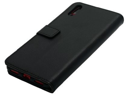 Slim Synthetic Leather Wallet Case with Stand for Huawei Y7 Pro (2019) - Black Leather Wallet Case