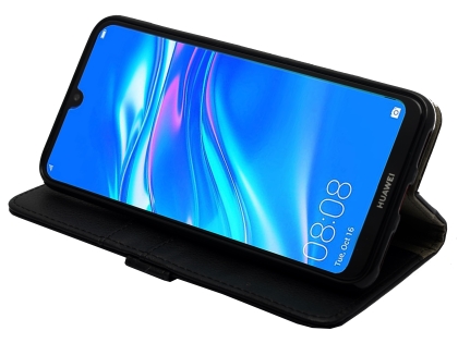 Slim Synthetic Leather Wallet Case with Stand for Huawei Y7 Pro (2019) - Black