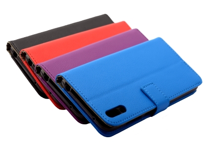Slim Synthetic Leather Wallet Case with Stand for Huawei Y7 Pro (2019) - Black