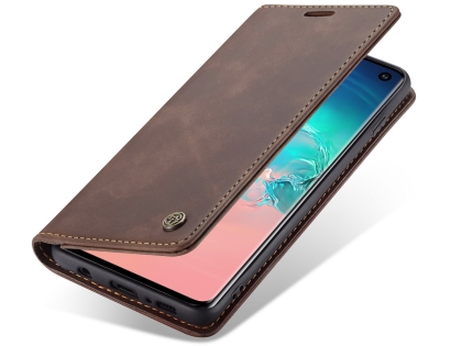 CaseMe Slim Synthetic Leather Wallet Case with Stand for Samsung Galaxy S10 - Chocolate Leather Wallet Case