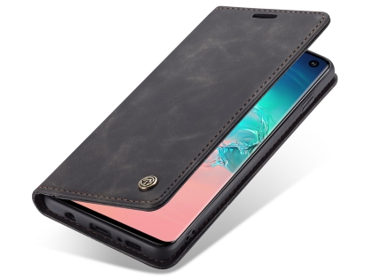 CaseMe Slim Synthetic Leather Wallet Case with Stand for Samsung Galaxy S10 - Charcoal Leather Wallet Case