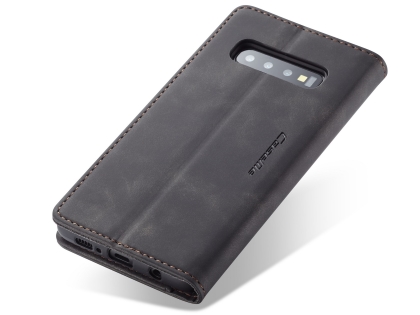 CaseMe Slim Synthetic Leather Wallet Case with Stand for Samsung Galaxy S10 - Charcoal