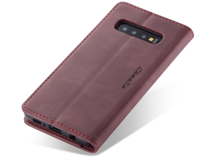 CaseMe Slim Synthetic Leather Wallet Case with Stand for Samsung Galaxy S10 - Burgundy