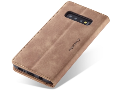 CaseMe Slim Synthetic Leather Wallet Case with Stand for Samsung Galaxy S10 - Tan