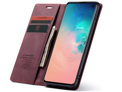 CaseMe Slim Synthetic Leather Wallet Case with Stand for Samsung Galaxy S10 - Burgundy