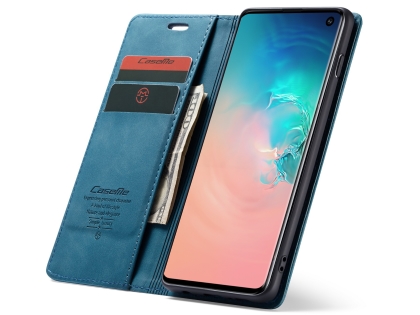 CaseMe Slim Synthetic Leather Wallet Case with Stand for Samsung Galaxy S10 - Teal