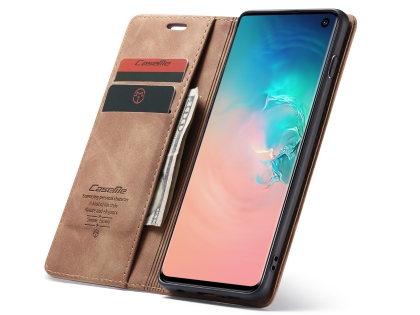 CaseMe Slim Synthetic Leather Wallet Case with Stand for Samsung Galaxy S10 - Tan