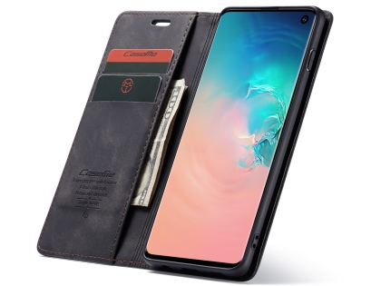 CaseMe Slim Synthetic Leather Wallet Case with Stand for Samsung Galaxy S10 - Charcoal