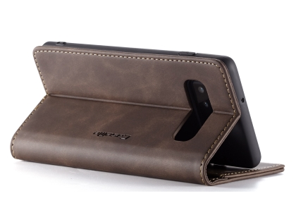CaseMe Slim Synthetic Leather Wallet Case with Stand for Samsung Galaxy S10 - Chocolate