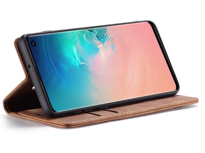 CaseMe Slim Synthetic Leather Wallet Case with Stand for Samsung Galaxy S10 - Tan