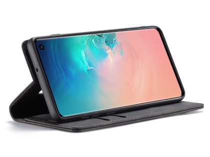 CaseMe Slim Synthetic Leather Wallet Case with Stand for Samsung Galaxy S10 - Charcoal